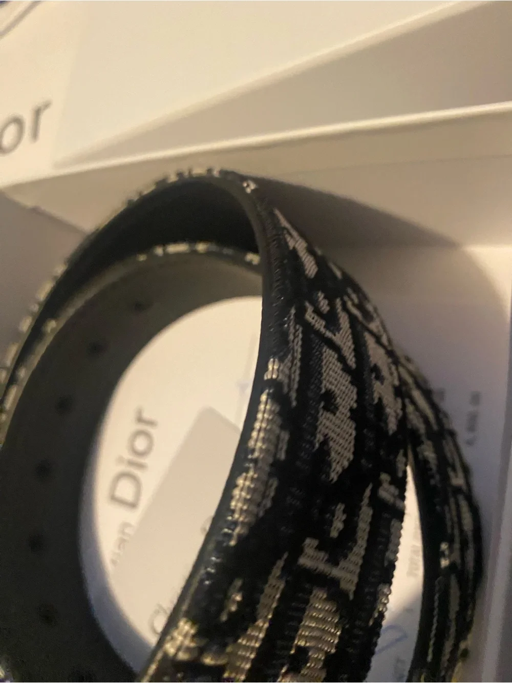 Dior Black & Blue Monogram Canvas Belt with Gold 'CD' Buckle